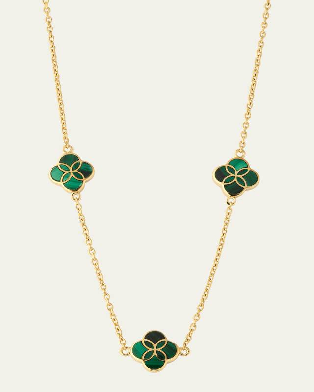 Triple Petal Gemstone Station Necklace